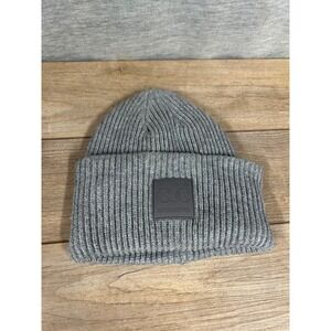 C.C Exclusives Ribbed Knit Beanie Heather Gray Cuff Winter Hat Logo Patch
